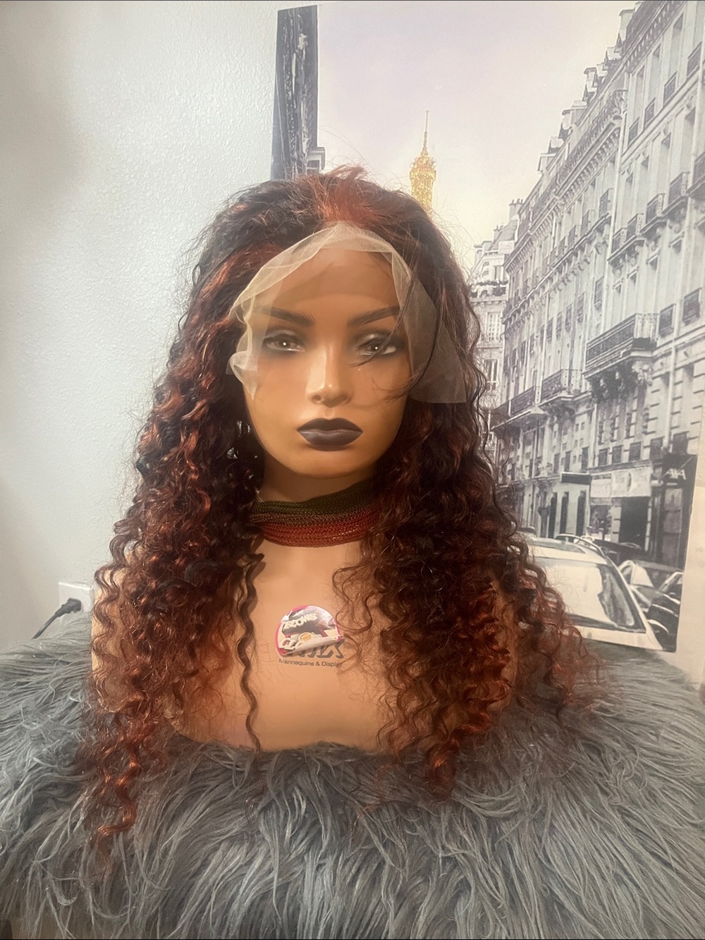 Curly Lace Front Wig in Auburn Brown and black 100% human hair